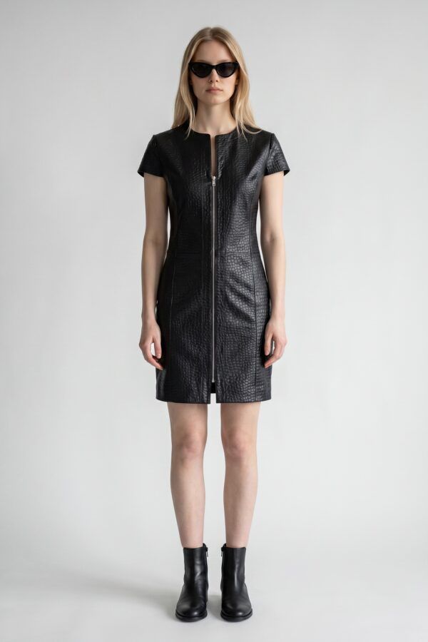 Vestido cuero abierto con cremallera