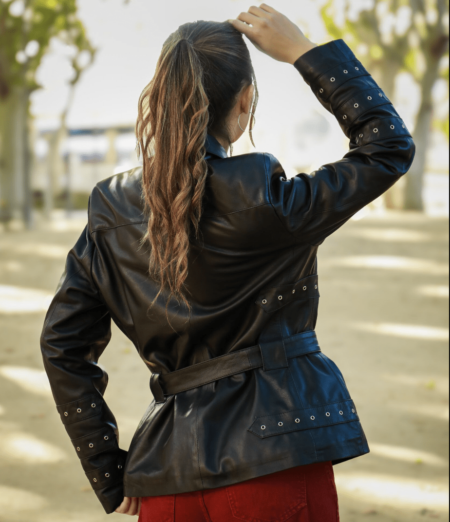 chaqueta de piel brillante