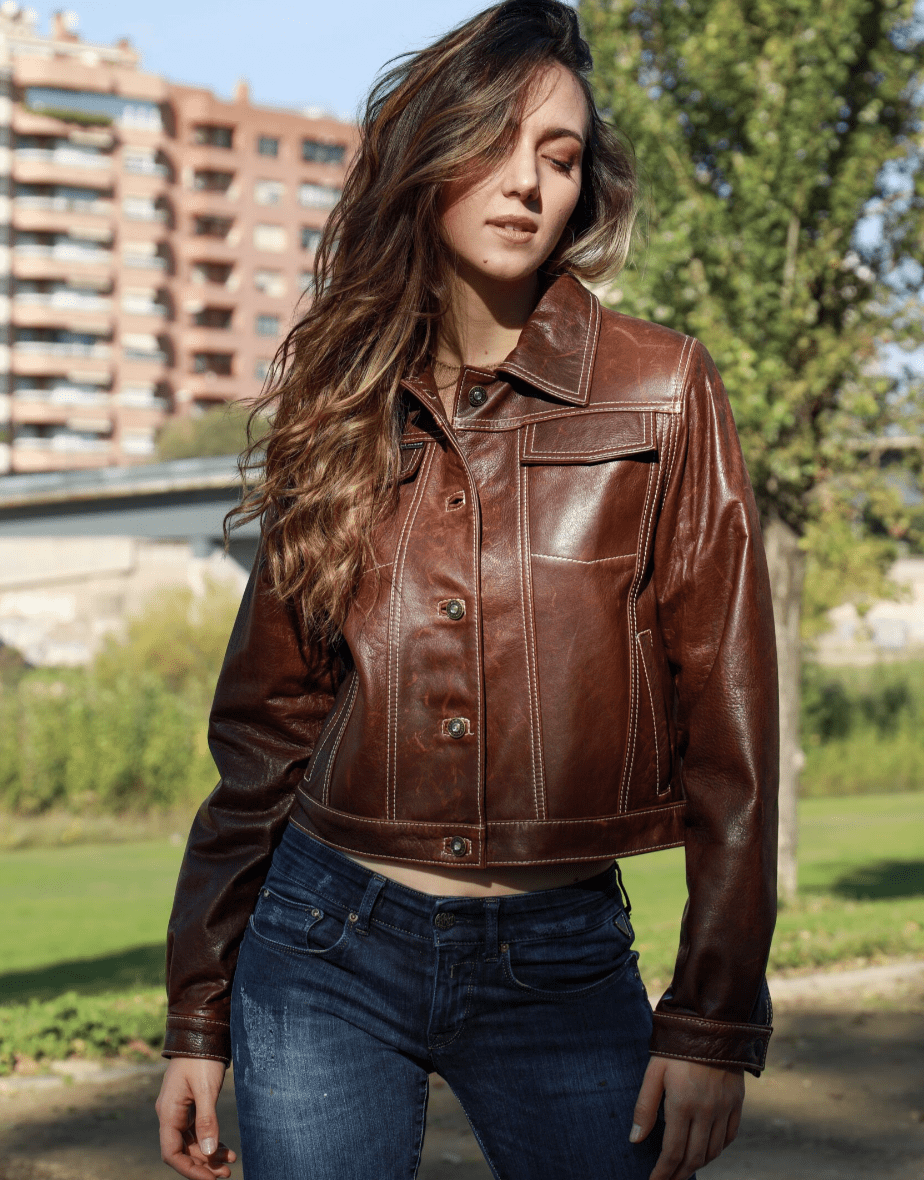chaqueta denim de cuero