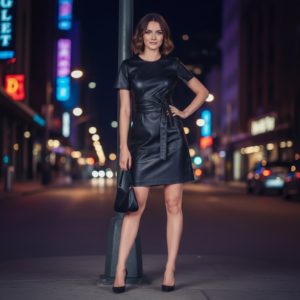 Vestido de piel con cinturón
